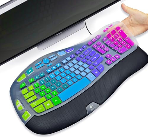 Keyboard Cover for Logitech MK570 MK550 K350 Wireless Keyboard, Keyboard Skins for Logitech MK570 MK550 K350 Keyboard Silicone Cover, Rainbow, Waterproof, Dustproof, Easy to Clean