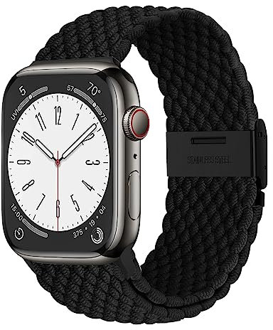 AidorMax Compatible con Cinturino Apple Watch 49 mm 45 mm 44 mm 42 mm, Cinturini di Ricambio Elastico Regolabile Morbido Confortevole Traspirante per Serie 9/8/7/6/5/4/3/SE/Ultra (Nero)