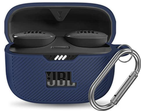 YIPINJIA for JBL Tune 130NC TWS Case Cover, Silicone Protective Portable Scratch Shock Resistant Cover ONLY Compatible with JBL 130NC Earbuds Charging Case with Carabiner(Blue)