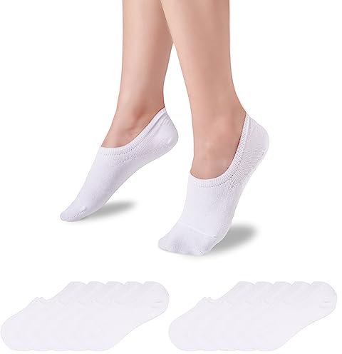 TANGCHAO Chaussettes Basses Femme Homme de 10 Paires Invisibles Socquettes Décontractées Sport Antidérapantes en Coton Blanc 35-38