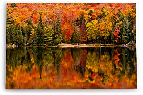 Paul Sinus Wandbild 120x80cm See Herbst Bäume Rot Wasserspieglung Natur