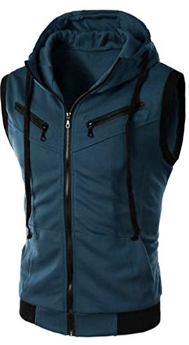 Gilet da corsa da uomo senza maniche con cappuccio senza maniche con cappuccio per allenamento fitness t-shirt elastica palestra gilet sportivo estivo senza maniche cerniera slim fit felpa pullover