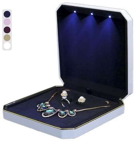 Scatola Portagioielli con LED per Collana – Astuccio Regalo Elegante con Interno in Velluto – Idea Regalo per Matrimonio, Compleanno, San Valentino, Festa della Mamma, Natale