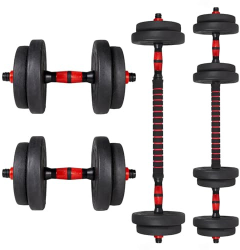 ALLinLIFE Mancuernas Ajustables 10KG, Juego de Pesas Multifunción con Pesas Barra Recta y Mangos Antideslizantes, Pesas Ajustables para Musculación y Fitness Gimnasio en Casa