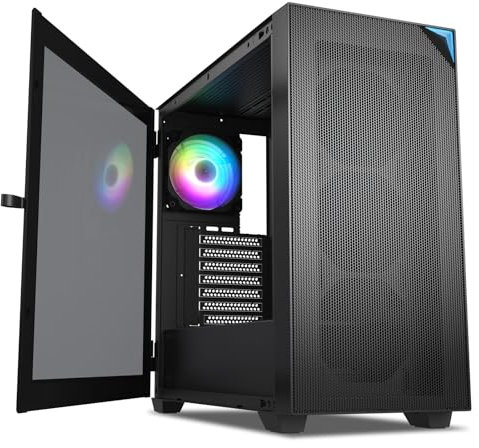 VETROO AL800 Full Tower PC Computer Case w/Door Opening Design Tempered Glass, E-ATX/ATX Support, Built-in ARGB LED Strip in Front Mesh Panel, Type-C Ready, Support for 40 Series GPUs -Black