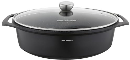 FLORINA Cocotte en Aluminium (7,3 l) I Dimensions: 39,5 x 28,5 x 12 cm I Cocotte Ovale avec Couvercle et Poignées CHEF I Antiadhésif I Faitout Adapté à Tous les Types de Feux, Induction et Four