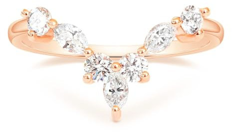 Titaniumcentral Vorsteckring Damen Verlobungsringe V-Form Gebogen Schmal Marquise und Rund Zirkonia Eheringe Versprechen Ring (Rosegold,67 (21.3))