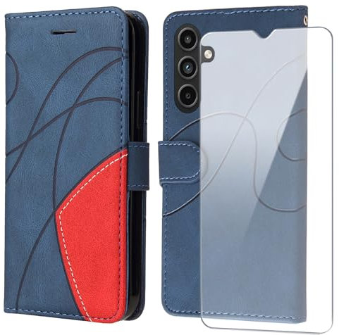 FHSYCR Cover per Samsung Galaxy A15 4G / 5G con 1 Pezzi Pellicola Vetro Temperato, Premium PU Pelle Portafoglio Libretto Flip Antiurto Protettiva Custodia per Samsung Galaxy A15 4G / 5G - Blu