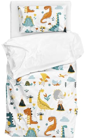 DJDEA Parure de lit 90x190cm + 1 Taie d'oreiller 40x60cm Polyester - Housse de Couette 1 Personne Garcon Dinosaures - Housse de Couette Enfant avec Fermeture Éclai