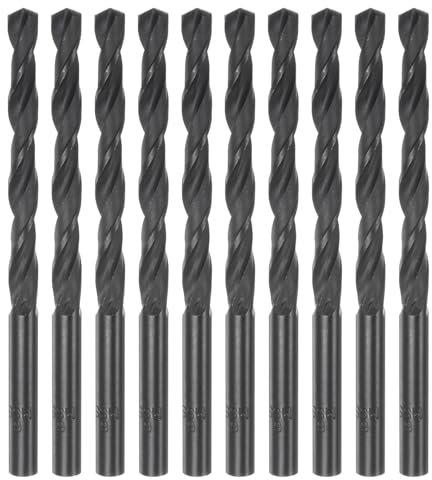 sourcing map 10pcs Jobber Drill Bits 6mm (15/64) Nitride Coated High Speed Steel (HSS) 4341 Twist Drill Bits for Stainless Steel Copper Aluminum Alloy Metal Wood Plastic, Black