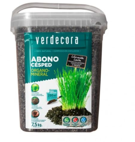 Verdecora Abono organomineral para Césped | Liberación lenta | Componentes naturales | Función enraizante y fortificante (7.5kg)