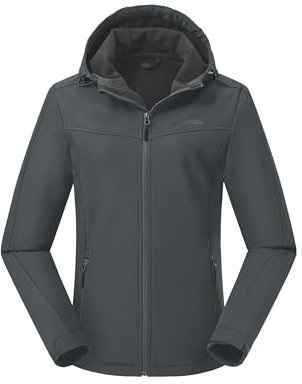 ATLASLAVA Softshelljacke Damen mit Kapuze Regenjacke Fleecejacke Wanderjacke Gefüttert Jacken Outdoor Wandern Graugrün L