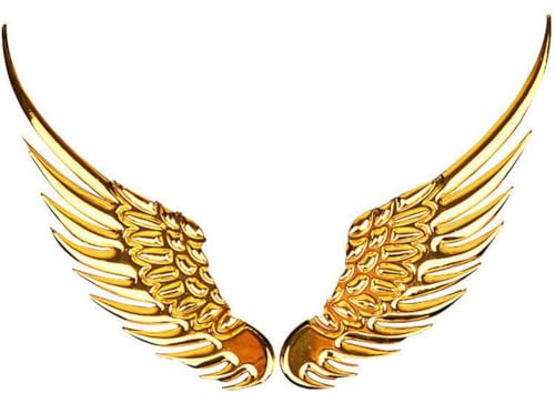 Slakerbe Auto Aufkleber Dekoration,Metall 3D EngelsflüGel Emblem Modische wasserdichte Auto Motorhauben Aufkleber Auto Styling Logo Aufkleber für Lastwagen MotorräDern Booten WäNden,Gold