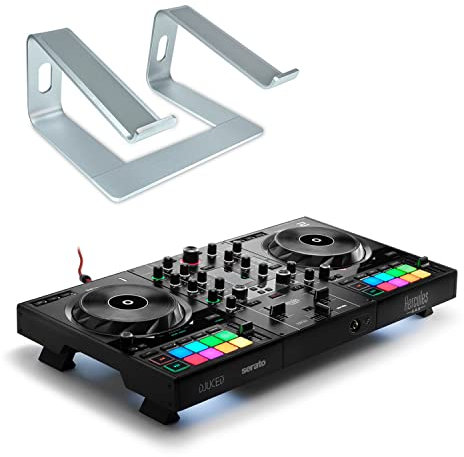 Hercules DJControl Inpulse 500 2 Deck DJ Controller + supporto per computer portatile Keepdrum, colore argento