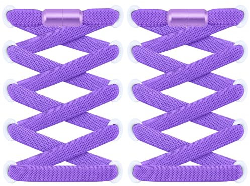 RJ-Sport 2 Paar flache Schnürsenkel ohne Binden - Elastische Schnürsenkel mit Schnellverschluss - Schnellschnürsystem für Einzigartigen Komfort und Starken Halt - mit Metallkapseln (Violett)