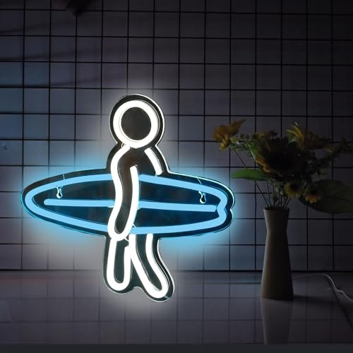 Surfer-Neonschild für Schlafzimmer, Wanddekoration, dimmbare Surfbrett-Neonschilder, USB-betrieben, LED-Leuchten, ästhetisches Strand-Surfbrett-Dekor für Jungen und Mädchen, Schlafzimmerdekoration