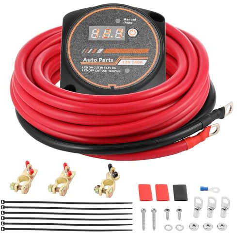 GEARMONSTER 12V/140A BSR vollautomatisches Batterie Trennrelais mit LCD Display, Doppelbatterie-Isolator-Kit, VSR Automatisches Ladegerät mit 6M Kabel für Auto, LKW, Wohnmobile, Boote