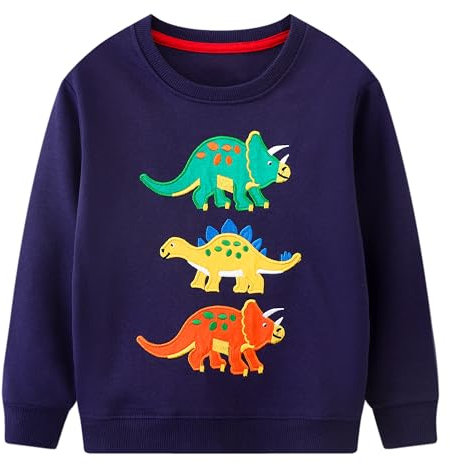 Baogaier Little Boys Sweatshirt Cotton Dinosaur Jumper Long Sleeve T-Shirt Crew-Neck Navy Blue Animal Print Pullover Winter Fall Sports Tops Kids Clothes Age 3-4 Years,4T