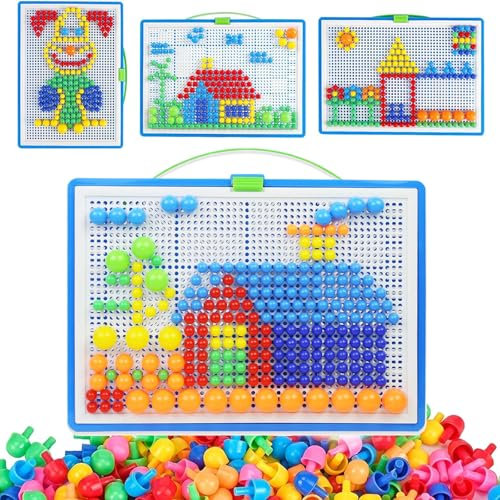 Mosaik Steckspiel,Kinderspielzeug Steckmosaik Bausteine Lernspielzeug zum Farbenlernen Kreative Puzzlespiele für Jungen Mädchen,296pcs Bausteine Kinder Lernspielzeug für Weihnachten Geburtstag