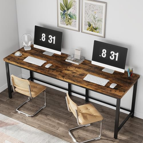 Tribesigns Scrivania, 200 x 60 cm, extra lungo, scrivania per computer, doppia scrivania, tavolo da ufficio per studio, camera da letto, casa, ufficio, design industriale, struttura in metallo,