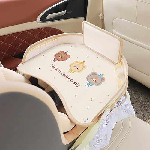 Erlsig Kinder-Reisetablett für Autositz, Aktivitäts- und Spieltablett, Organizer für Kinder und Kleinkinder, Schoßschreibtisch mit Tablet-Handyhalterung, wasserdicht und faltbar - Beige Hut Bär