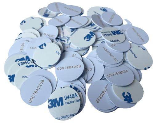 JWFKWNH 100 Stück 25 mm 125 kHz Aufkleber Münze EM4100 RFID Induktion Runde Tag-Karte Wasserdicht,RFID coin card