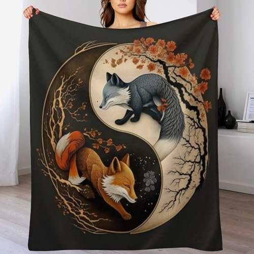 AAPZY Fuchs Fleece Decke, Flauschige Kuscheldecken, Superweiche Leichte Flannel Wohndecke Mit Druck Für Couch Bett/Sofa （130×150cm）