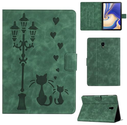 Rosbtib Funda para Samsung Galaxy Tab S4 10.5 Pulgadas 2018 Modelo SM-T830/T835 Funda Protectora de Piel sintética con Soporte, Una Pareja de Gatos íntimos bajo una farola, para Galaxy Tab S4, Verde
