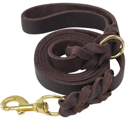 Joytale Hundeleine Leder, Strapazierfähige Lederleine Für Hunde Mit Stabilem Messinghaken, Weich Und Langlebig, Geeignet Für Kleine, Mittlere Und Große Hunde（Braun, 120cm×2cm）