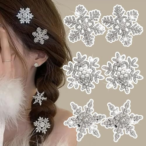 Schneeflocke Haarspangen Damen Strasssteine Schneeflocken Haarklammern Snowflake Hair Clip Haarspange Weihnachten Xmas Winter Urlaub Haarclips Christmas Hair Clips Weihnachts Haarschmuck (Metall)