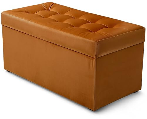 MG Design Pouf de Rangement matelassé en Velours Doux avec Repose-Pieds 45 x 90 cm Orange