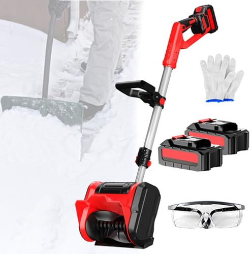 Wireless Brushless Snow Shovel - Battery Powered Snow Blower for Driveway, Road - Electric Push Snow Sweeper with Telescopic Pole & Adjustable Handle,Red