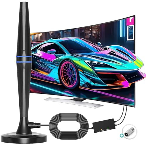 2024 Strongest Indoor TV Aerial, Freeview TV Arial with 560+ Miles Signal Booster & Magnetic Support Base, Portable TV Antenna for 4K 1080P HD Local Channels-16.4FT Aerial Cable