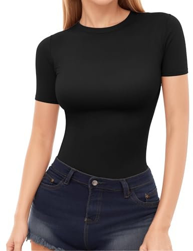 ALGALAROUND T-Shirts for Women Fitted Crew Neck Short Sleeve T-Shirts Summer Basic Womens Tops for Ladies Going Out Black
