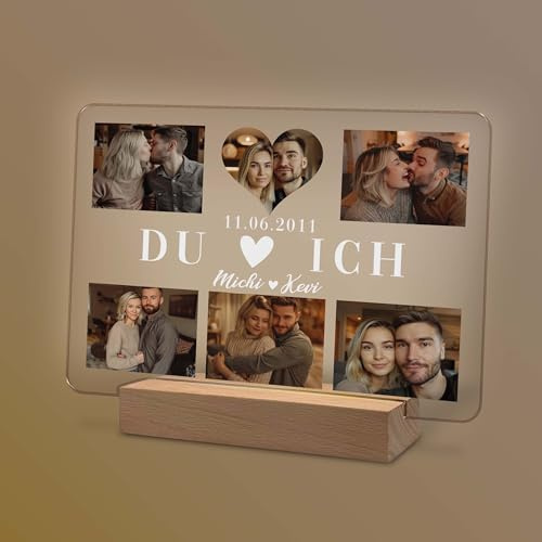 Du und Ich Geschenke für Paare personalisierte optionale Nachtlampe oder Nachtlicht mit Foto und Namen als Geschenk für Ihn oder Sie zum Jahrestag Weihnachten