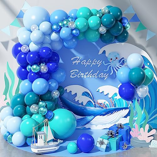 Luftballon Girlande Blau Grün, 112 Stück Türkis Pastell Hell Slate Blau Metallic Grün Ballon Girlande Set, Meer Geburtstag Deko Ballons für Junge Kindergeburtstag Babyparty Party Dekoration