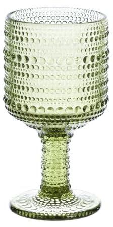 Blanc Mariclò Set 6 bicchieri calice vino in vetro verde Oliva, shabby chic 7x7xh15 cm
