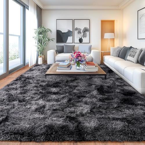 Chicnix Großer Teppich Wohnzimmer Hochflor 160x230 Batik Dunkelgrau, Weich Shaggy Langflorteppich rutschfest, Moderner Flauschig Teppich Schlafzimmer Kinderzimmer Wohnheim
