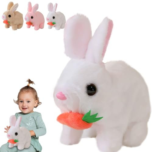 Mizijia Jouet Interactif Lapin de Paques, Bunny Interactif Réaliste, Peluche Lapin Realiste, Jouet Lapin de Pâques, Jouet de Lapin Électrique Animal, pour Câliner, Accompagner(Blanc)
