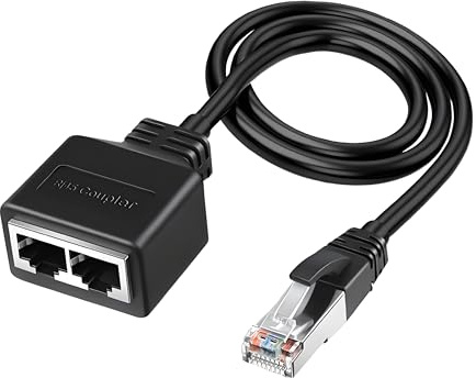 Ethernet Cable Splitter, RJ45 1 to 2 High Speed Network Adapter Male to Dual Female Cable Adapter, Ethernet Cable Extender Compatible Cat5, Cat5e, Cat6, Cat7, Cat8