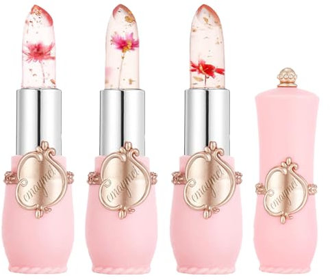 Clear Flower Jelly Lipstick Set - 3 Packs Moisturizer Lip Balm Temperature Color Change Lipstick - Long Lasting Nutritious Lip Stick Makeup Set - Flower Lip Gloss for Women and Girls