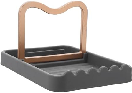 HOLIDYOYO Gray Spoon Holder and Pot Lid Rest Kitchen Utensils Rack for Ladles and Spatulas Cooking Tool Organizer for Countertop with Drip Pad and Long Handle