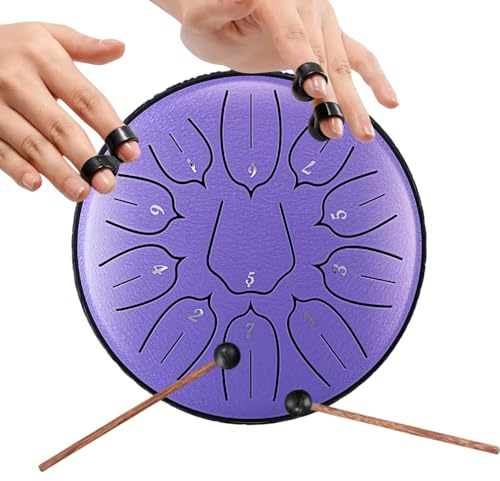 Zungentrommel Steel Tongue Drum Satz, 6 Zoll 11 Tone D-Dur Tongue Drum, Stahlzungentrommel Handpan Steel Drum mit Trommeltasche für Meditation, Klangheilung (Lila)
