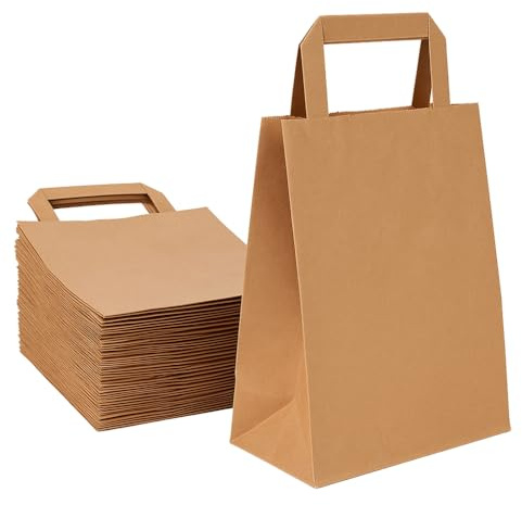 Commerline Papiertüten mit Henkel 18x8x22cm, Papiertragetaschen | 250 Stück, Braun, Kraftpapiertüten, Tragetaschen Papier, mit Papierhenkeln, für Boutique, Einzelhandel, Geschenke