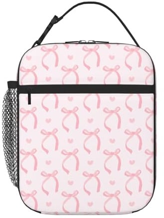 Insulated Lunch Bag for Women Girls, Cute Pink Butterfly Bow Girls Lunch Bag Reusable Leakproof Thermal Cooler Bags Adult Kid Packed Lunchbox for Work School Picnic Travel Beach Preppy Stuff Gifts