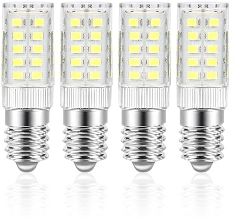 Lote de 4 bombillas LED nevera E14, 3 W, equivalente a 30 W, halógeno, 330 lúmenes, color blanco frío, 6000 K, casquillo de rosca pequeño, lámpara LED de 15.000 horas de vida útil para nevera máquina