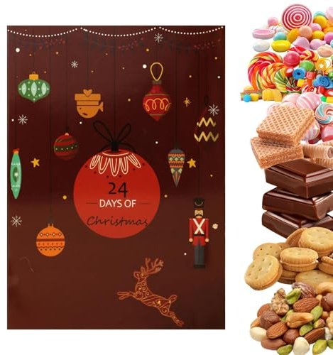 FmtwPhn Calendrier de compte à rebours de Noël - Boîte de collection rechargeable de 24 jours pour friandises, calendrier de l'Avent - Boîtes d'emballage - Pour salon, chambre à coucher, appartement