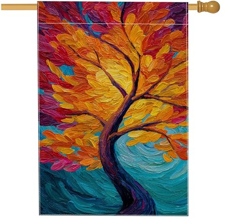 Baumhaus-Flagge, kunstvolle Blätter, Zweige, Herbst, Orange, doppelseitig, Jute, für den Außenbereich, Hof, Rasen, Terrasse, Eingang, 71,1 x 101,6 cm