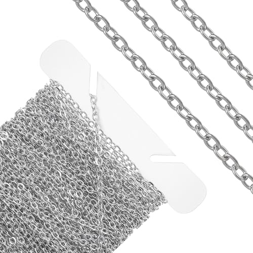 33ft Stainless Steel Chain, 3mm Width Chain for Jewelry Making, Necklace Chains, Jewelry Making Chains for Necklace Bracelet DIY Craft