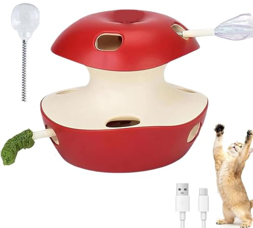 Cat Puzzle Toy Apple-Shaped, Katzen-Puzzle-Spielzeug in Apfelform, Elektrisch Interaktives Automatischer Spielzeug für Katzen, Whack-A-Mole, Interaktives Katzen Intelligenzspielzeug für Katzens (Rot)